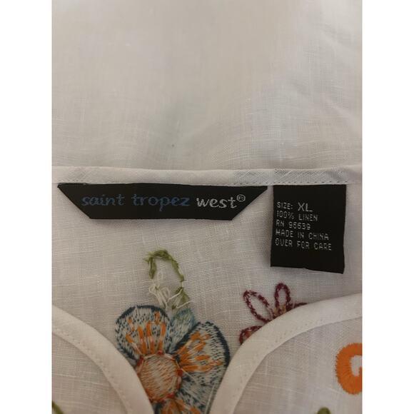 Saint Tropez West Women’s Embroidered Boho Festival Tunic Top 100% Linen Sz. XL - Picture 11 of 14